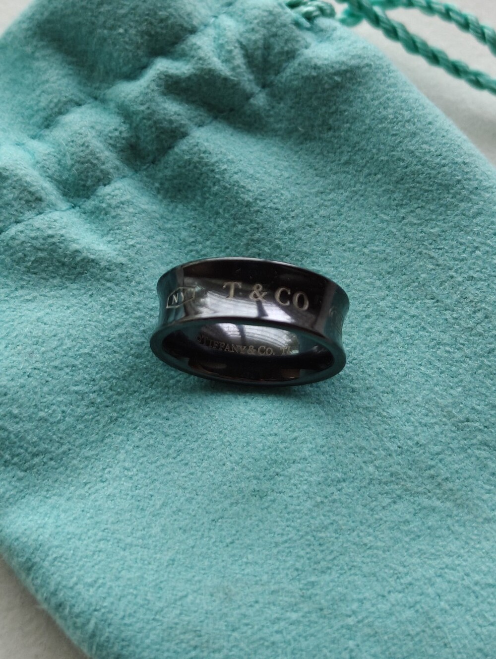 Tiffany & Co. 1837 Black Titanium Wide Band Ring Size 6US 7mm Unisex